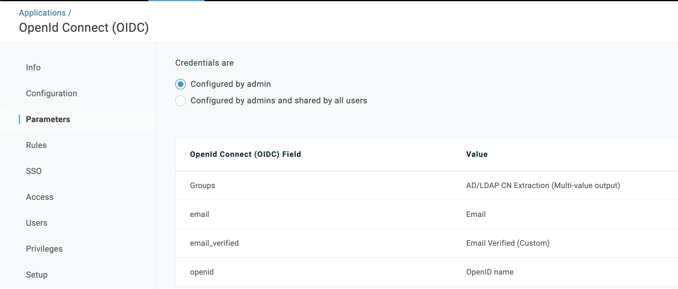 Onelogin App Parameters Setting